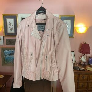 Unik Pink Leather Moto Jacket Asymmetrical Design